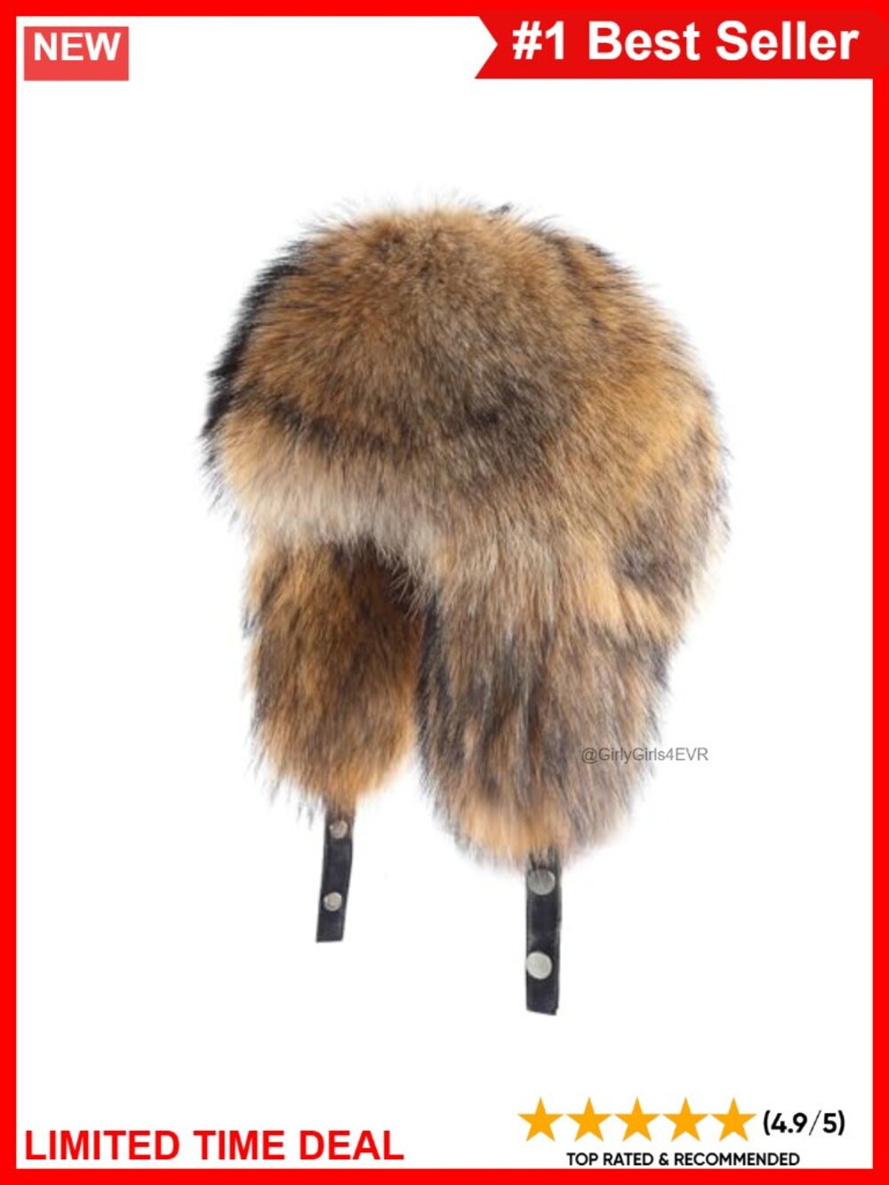 Real Fox Raccoon Fur Trapper Hat with Ear Flaps Winter Warm